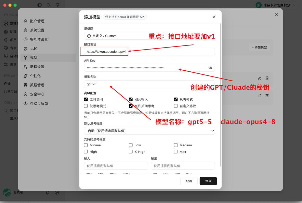 WorkBuddy 填写模型配置
