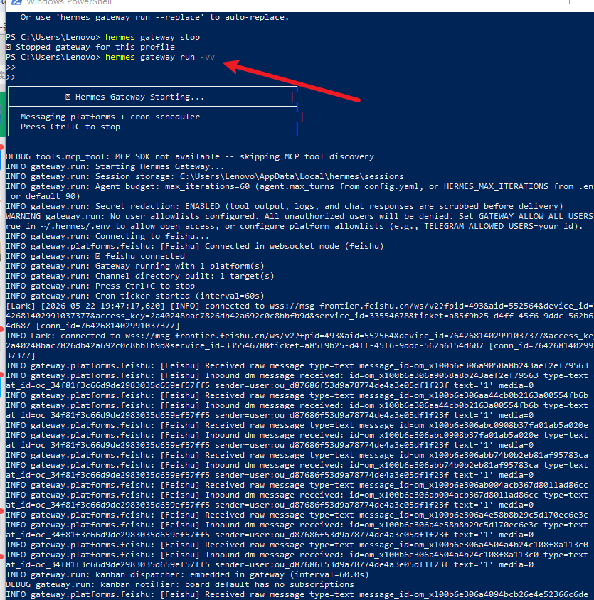 Windows Hermes 飞书网关运行 1